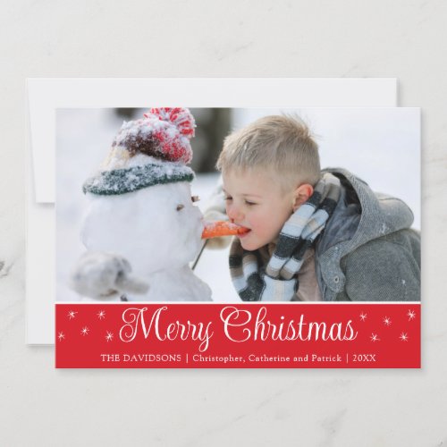 Simple Elegant Script Photo Red Custom Greeting Holiday Card