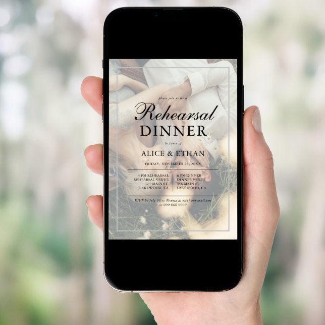 Simple Elegant Script Photo Rehearsal Dinner Invitation (Front Digital)