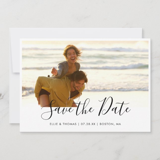 Simple Elegant Script Photo Save The Date (Front)