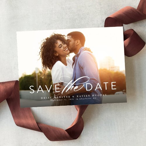 Simple elegant script photo save the date