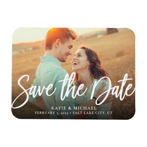 Simple Elegant Script Photo Save The Date Card Magnet