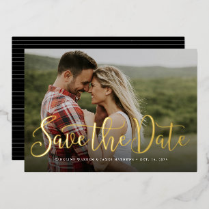 Simple elegant script photo save the date foil invitation