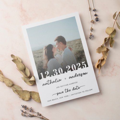 Simple Elegant Script Photo Save The Date Wedding Magnetic Invitation