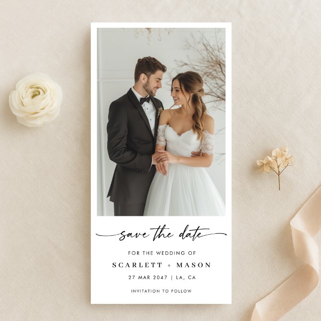 Simple Elegant Script Photo Wedding Bookmark Save The Date (Creator Uploaded)