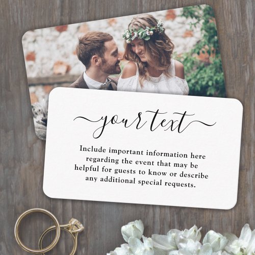 Simple Elegant Script  Photo Wedding Details Enclosure Card