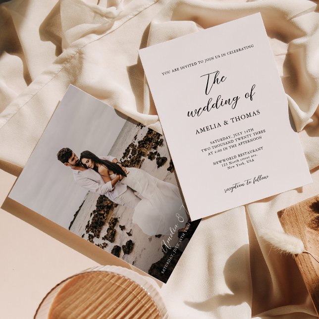 Simple Elegant Script Photo Wedding Invitation (Creator Uploaded)