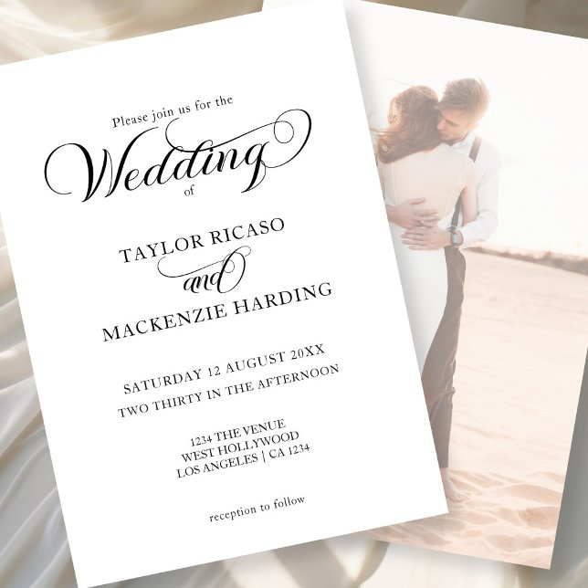 Simple elegant script photo wedding invitation (Simple elegant script photo wedding invitation by Ricaso. Typography style with photograph to back)