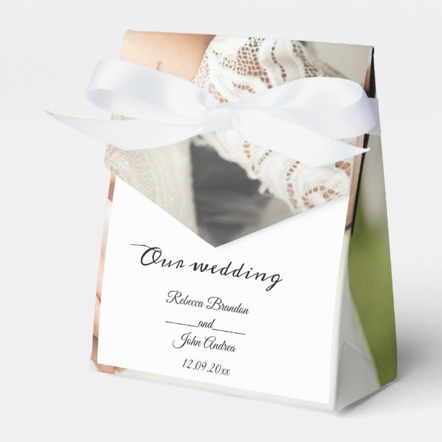 Simple Elegant Script Photo Wedding Party  Favor Boxes (Front Side)