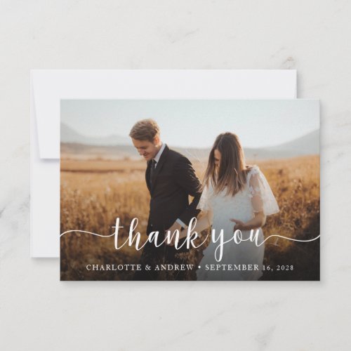 Simple Elegant Script Photo Wedding Thank You Card