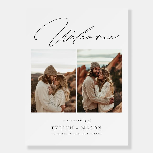 Simple Elegant Script Photo Wedding Welcome Foam Board (Front)