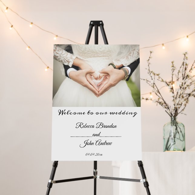 Simple Elegant Script Photo Wedding Welcome  Foam Board (In Situ (Stand))