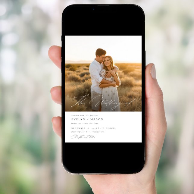 Simple Elegant Script QR Code Photo Budget Wedding Invitation (Front Digital)