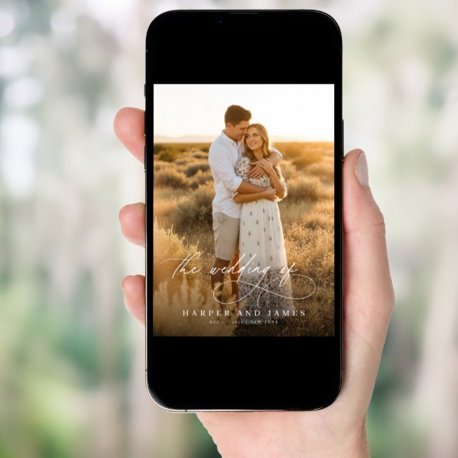 Simple Elegant Script QR Code Photo Budget Wedding Invitation (Front Digital)