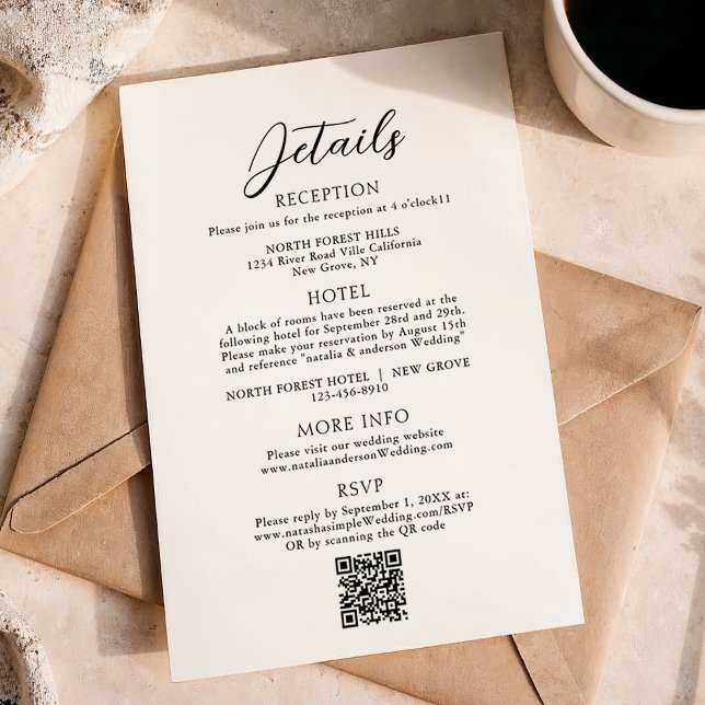 Simple Elegant Script Qr Code Wedding Details Enclosure Card (Creator Uploaded)