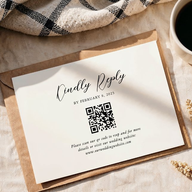 Simple Elegant Script Qr Code Wedding RSVP Card (Creator Uploaded)