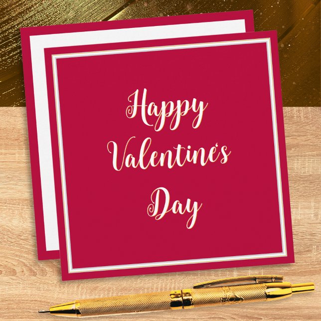 Simple Elegant Script Red Happy Valentine's Day Holiday Card (A simple and stylish Valentine card with 'Happy Valentine's Day' in white script on a red background)