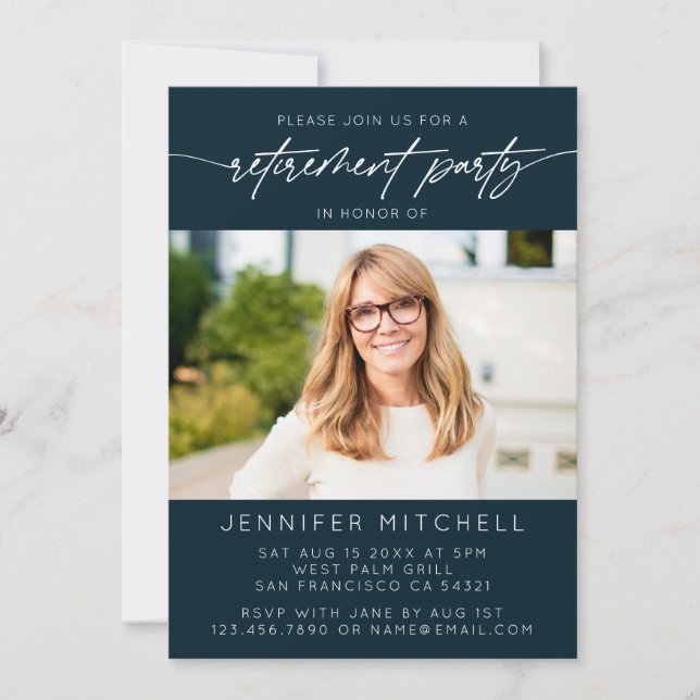 Simple Elegant Script Retirement Party Photo Invitation (Front)