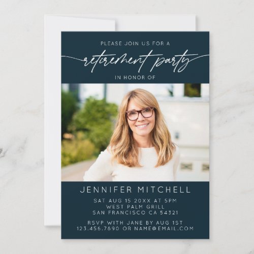 Simple Elegant Script Retirement Party Photo Invitation