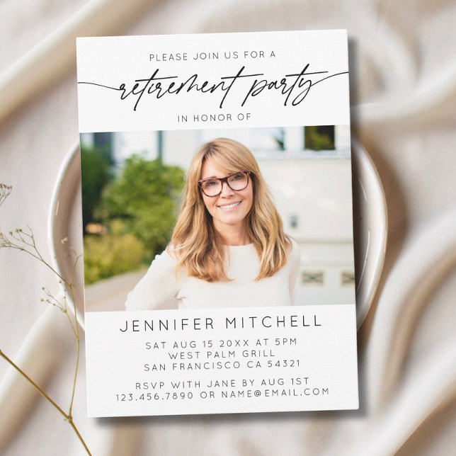 Simple Elegant Script Retirement Party Photo Invitation (Creator Uploaded)