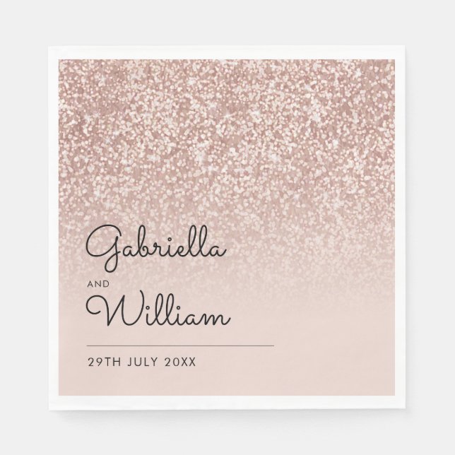 Simple Elegant Script Rose Gold Glitter Napkins (Front)