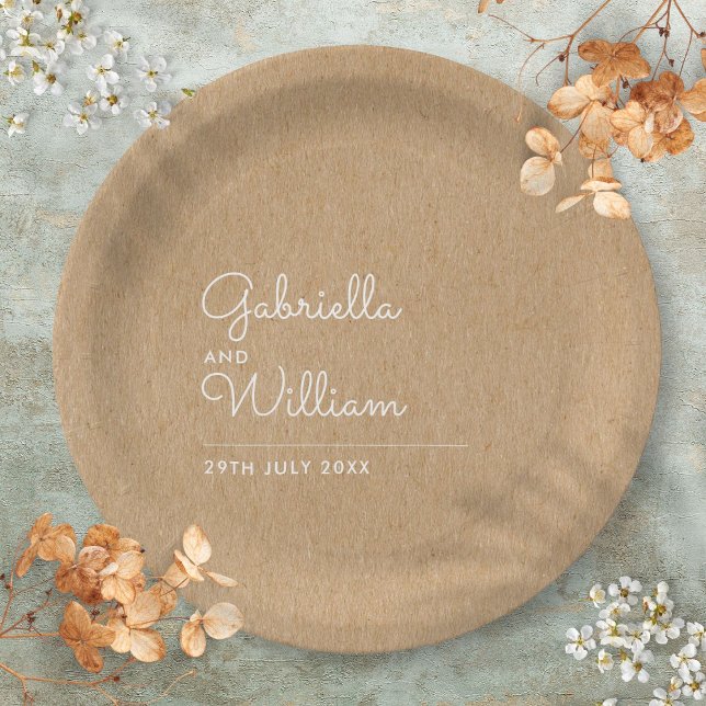 Simple Elegant Script Rustic Kraft Wedding Paper Plates (Simple Elegant Script Rustic Kraft Wedding Paper Plates)