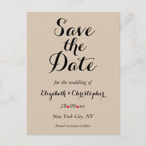 Simple Elegant Script Rustic Wedding Save the Date Postcard