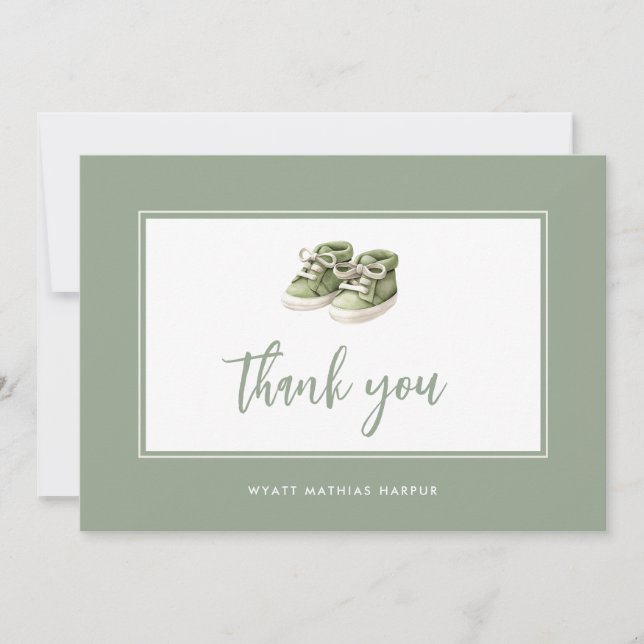 Simple Elegant Script Sage Green Baby  Thank You Card (Front)