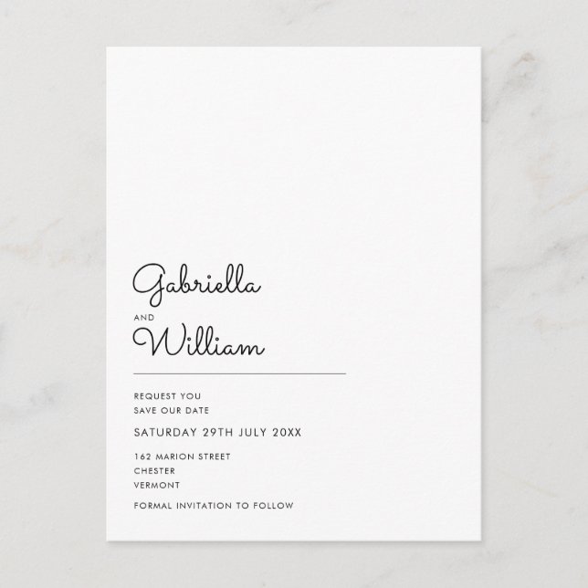 Simple Elegant Script Save the Date Announcement Postcard (Front)