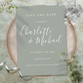 Sage Green Signature Wedding Save The Date Postcard
