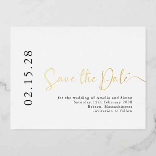 Simple Elegant Script Save the Date Real Gold   Foil Invitation Postcard