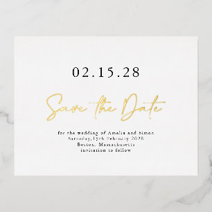 Simple Elegant Script Save the Date Real Gold  Foil Invitation Postcard