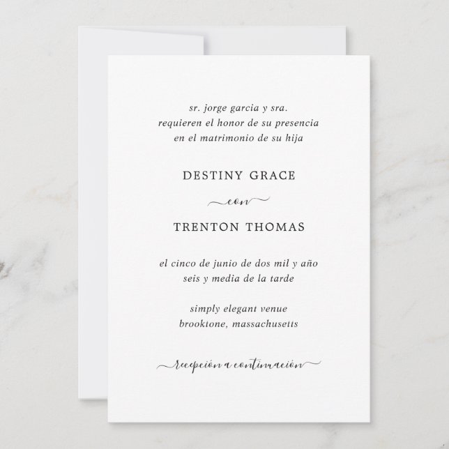 Simple Elegant Script Spanish Wedding Invitation (Front)