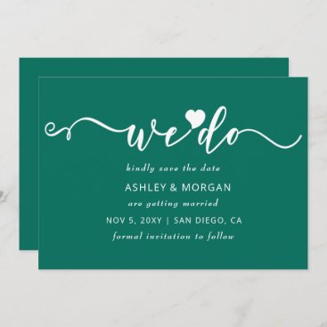 Simple Elegant Script Teal Green Heart We Do Save The Date