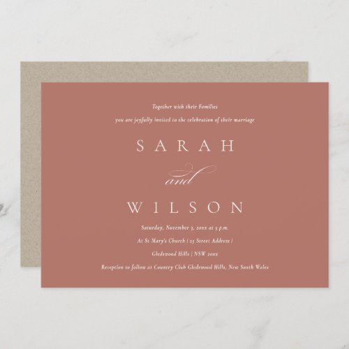 Simple Elegant Script Terracotta Wedding Invite