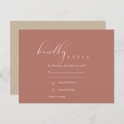 Simple Elegant Script Terracotta Wedding RSVP Enclosure Card
