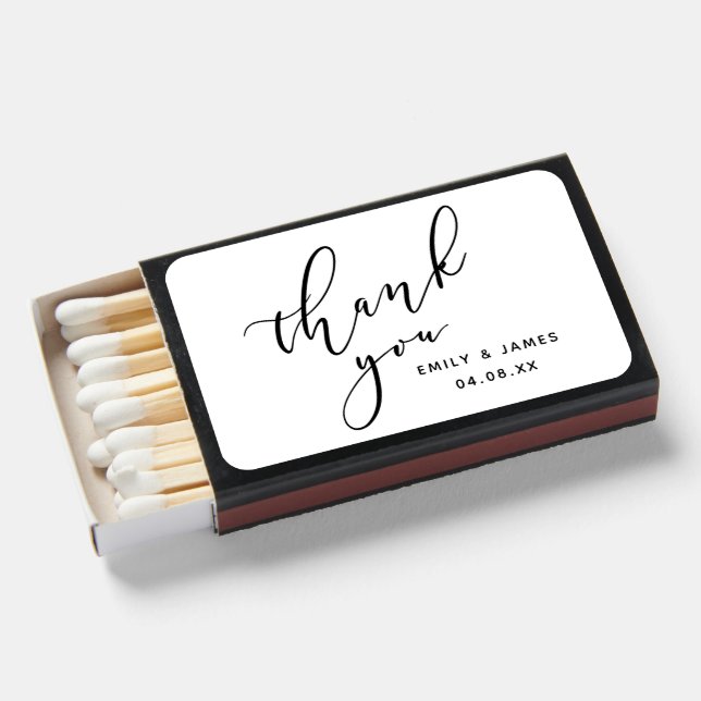 Simple Elegant Script Thank You Wedding  Matchboxes (Front Open)