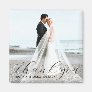 Simple Elegant Script Thank You Wedding Photo Magnet