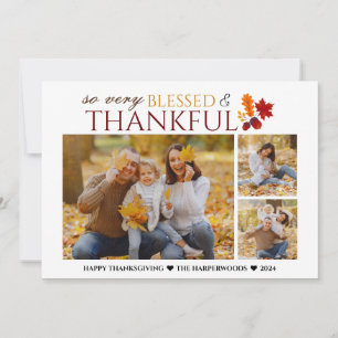 Simple Elegant Script thanksgiving family 3 photo Holiday Card