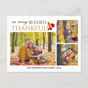 Simple Elegant Script thanksgiving family 3 photo Holiday Postcard