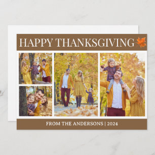 Simple Elegant Script thanksgiving family 4 photo Holiday Card