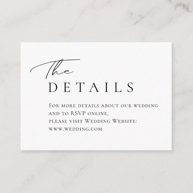 Simple Elegant script typography Wedding Details Enclosure Card (Front)