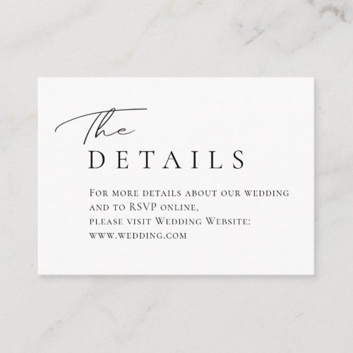 Simple Elegant script typography Wedding Details Enclosure Card