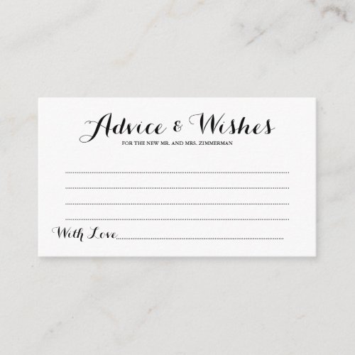 Simple Elegant Script Wedding Advice & Wishes Card