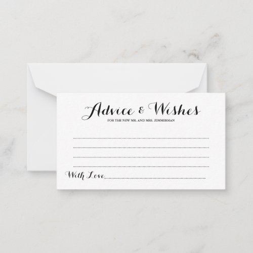 Simple Elegant Script Wedding Advice  Wishes Card