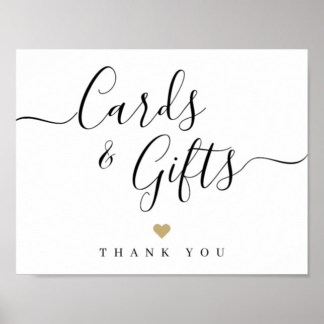 Simple elegant script wedding cards and gifts sign (Front)