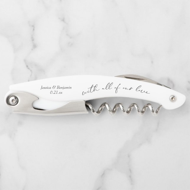 Simple Elegant Script Wedding Favor Waiter's Corkscrew (Front)