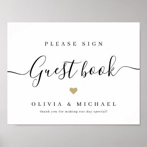 Simple elegant script wedding guest book sign