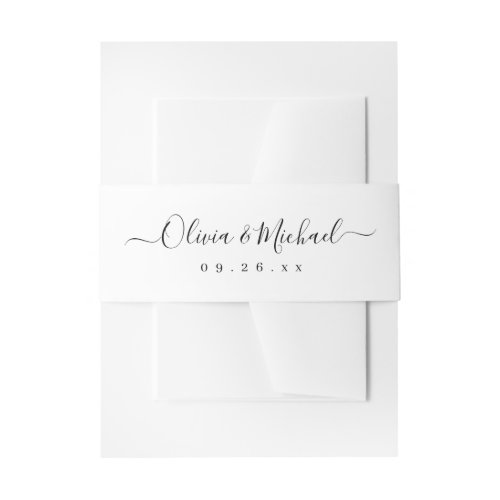 Simple elegant script wedding monogram invitation belly band