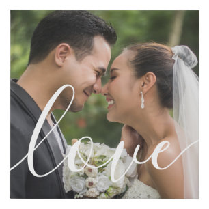 Simple Elegant Script Wedding Photo Faux Canvas Print