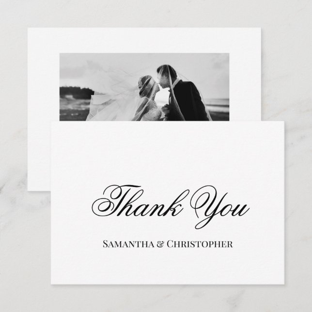 Simple Elegant Script Wedding Photo Thank You Card (Front/Back)